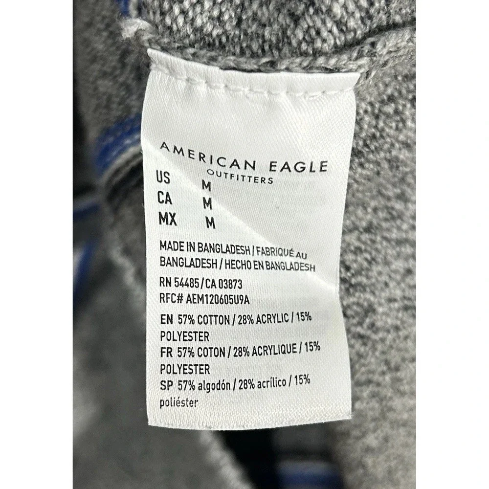American Eagle Outfitters Sweater Men's Pullover Crew Neck‎ Gray Blue Stripes